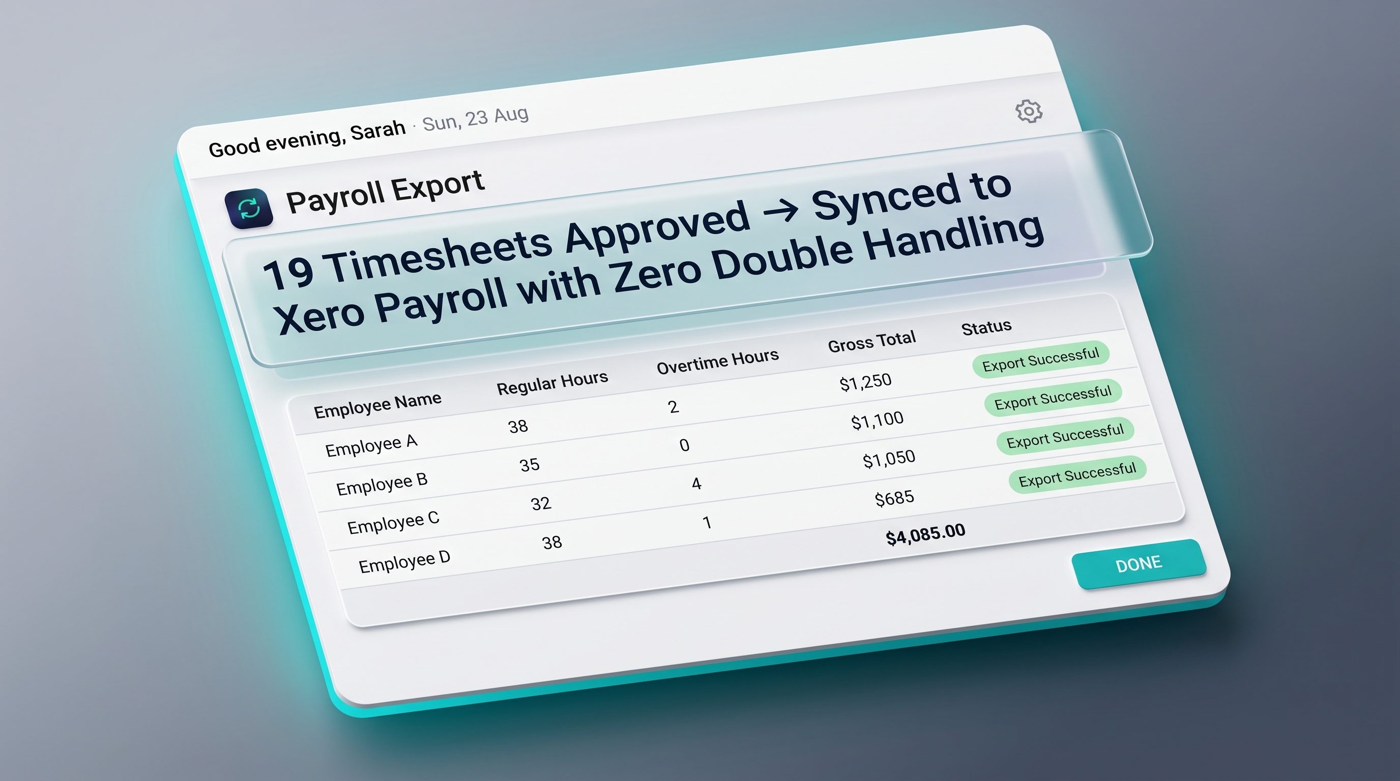 Actual TabKey payroll direct export confirmation